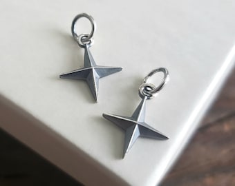 Sterling Silver tiny 4 point Star Charm faceted brightest star pendant, magical star pendant