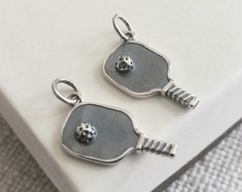 New 925 Sterling Silver pickleball paddle and ball Charm team sports jewelry new mom sports hobby pickleball player gift pickleball racquet