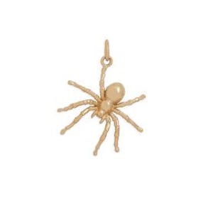 May include: A gold-toned spider pendant featuring a detailed body and eight segmented legs, designed with a small circular bail at the top for attachment to a chain. The metallic surface has a smooth, polished finish reflecting light evenly.