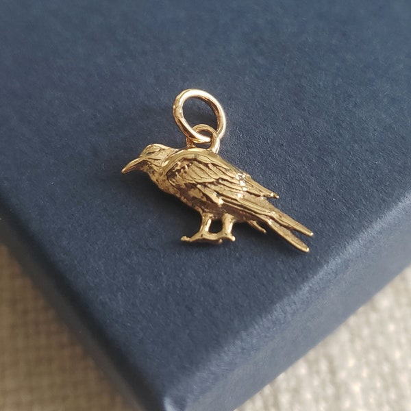 sterling silver raven charm, talisman charm, nature, forest small size mysterious bird