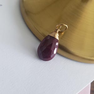Ruby pear briolette dangle July birthday birthstone necklace or bracelet supply ruby pink red maroon vibrant color large solitaire