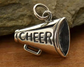 Sterling Silver Cheerleader Megaphone Fitness Charm, Cheer jewelry pendant, go team spirit