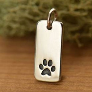 Sterling Silver Tag with Paw Print Stamp, rectangle tag Blank, Engraving option available personalized dog mom pendant, dog name, pet lover