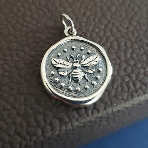 sterling silver wax seal bee charm Eco-conscious jewelry,, bug insect pendant
