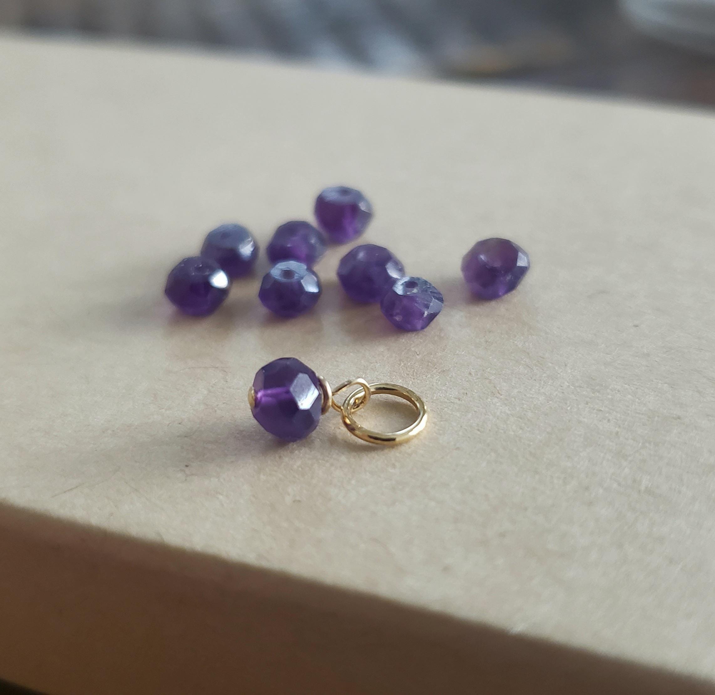 Tiny purple amethyst dangle charm, February birthstone rondelle teeny tiny size accent for necklace or bracelet, jewelry add ons