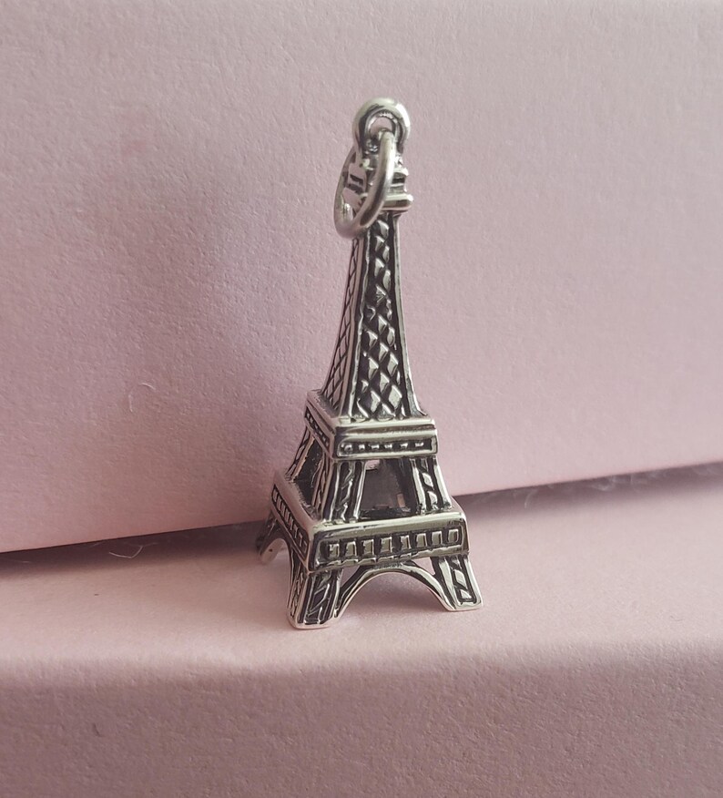 Eiffel tower charm sterling silver Paris travel pendant Parisienne pendant vacation travel French theme jewelry image 2
