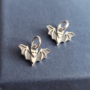 small mini size Halloween Sterling Silver Bat Charm. gothic, tiny size, Bat pendant