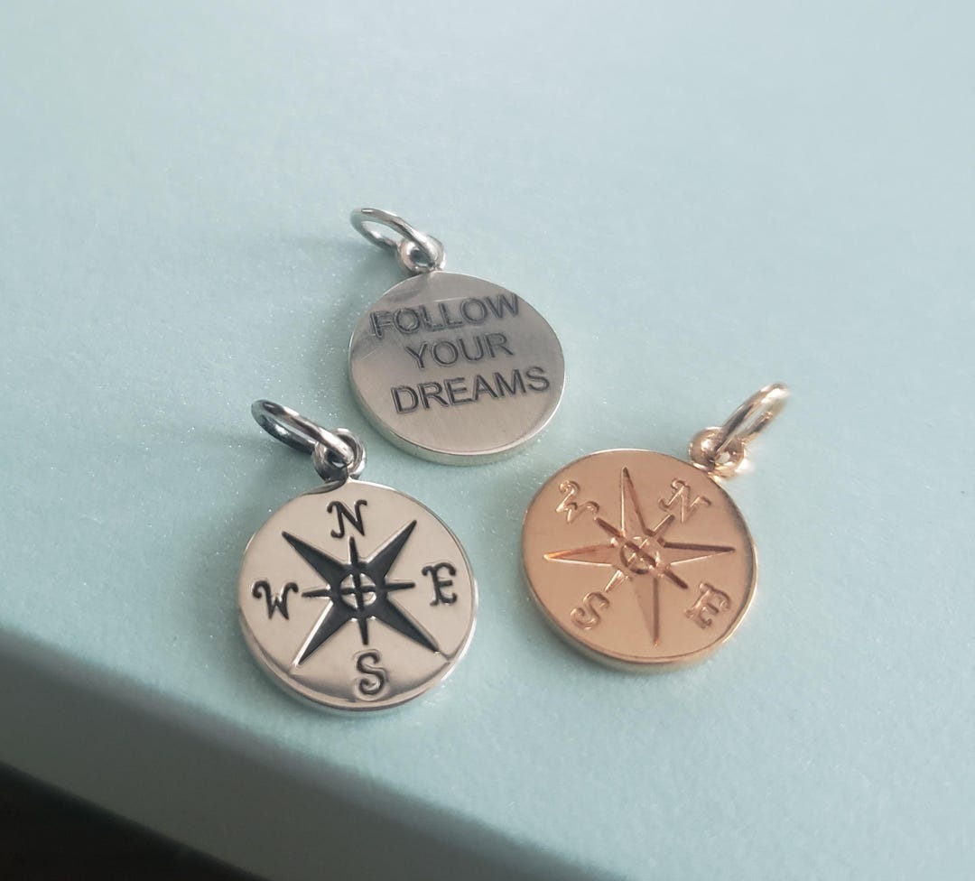 Silver Engravable Compass Sterling Silver Compass Charm High School Graduation Gift Graduate, New ...