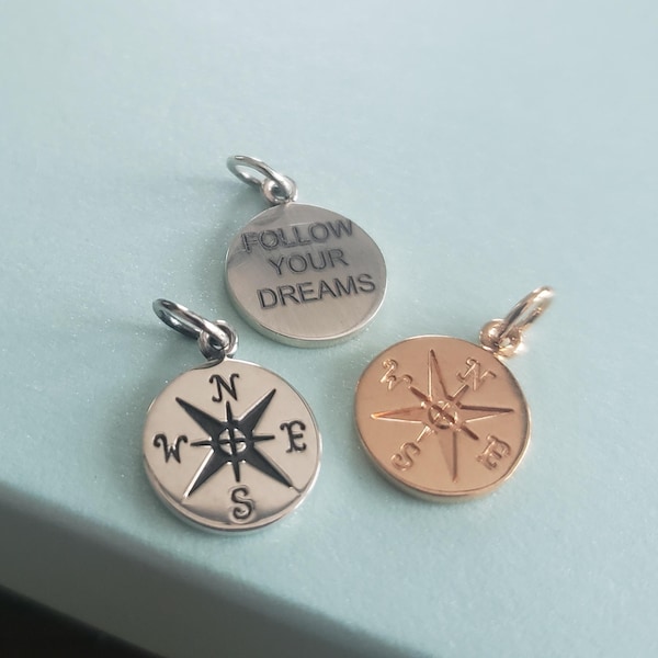 Sterling Silver Compass Charm high school graduation gift graduate, new journey, college life, engravable backside 2025 keepsake