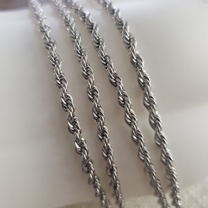 medium heavy stainless steel silver color rope chain, layered finished necklace