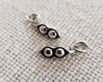 Sterling silver two peas in a pod, Childrens jewelry, twins, peapod charm, jewelry supply