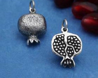 sterling silver pomegranate charm, food, fruit pendant