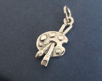 Sterling Silver Paint Brush and Palette Charm, art teacher student gift, art lover, painter