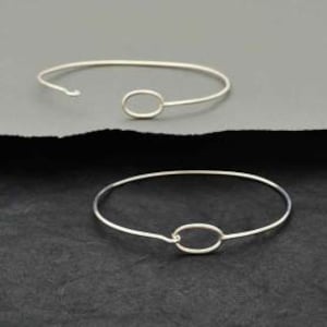 Sterling Silver Charm Bracelet with Hook & Eye Closure, diy metal bangle
