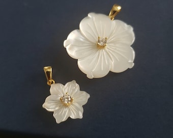 Colgante de flor blanca de nácar, orquídea, dije de flor de cinco pétalos y seis pétalos, elegante colección de jardín botánico, floral, plena floración