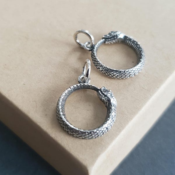 sterling silver small ouroboros snake charm serpentine serpent mystery
