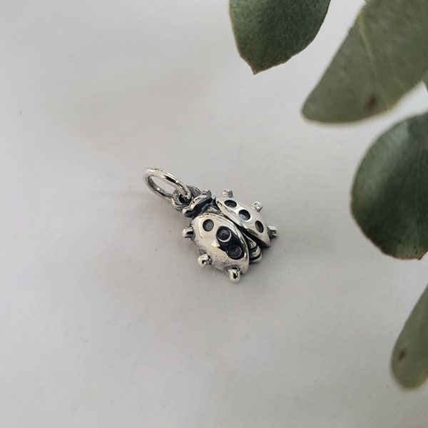 Sterling Silver Ladybug Charm, tiny insect bug charms, lucky charm