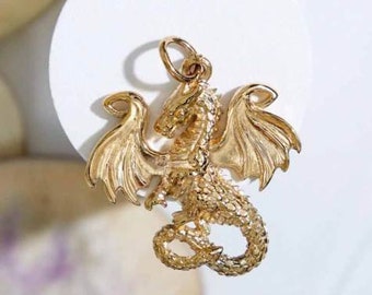 Bronze fairytale dragon charm, mythical animal pendant