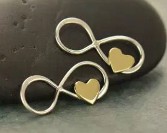 Sterling Silver Infinity Link with Tiny Bronze Heart, sweet love infinity connector