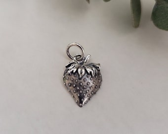 Sterling silver strawberry necklace charm, food, fruit pendant very berry