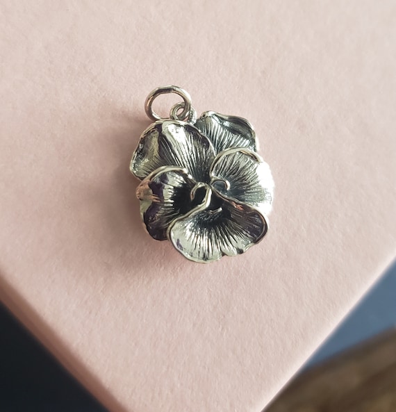 Sterling Silver Pansy Flower Charm, Necklace Supply, Flower Petal