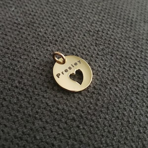 Engraved name Disk with Heart Cutout, round heart cutout charm, custom personalized heart cutout disc id pendant