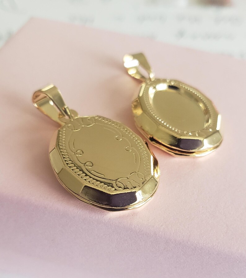Gold filled oval Locket Pendant picture photo family jewelry charm art deco locket frame charm keepsake gift image 6