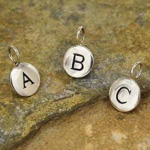 small sterling silver letter disc charms personalized jewelry supply, initial necklace or bracelet charm pendant