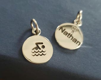 sterling silver swimmer name tag charm swim pendant beach leisure water sports summer adventure varsity swim team coach swim competition tag
