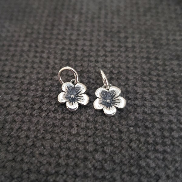 tiny sterling silver Cherry blossom charm, small sweet size single flower dangle