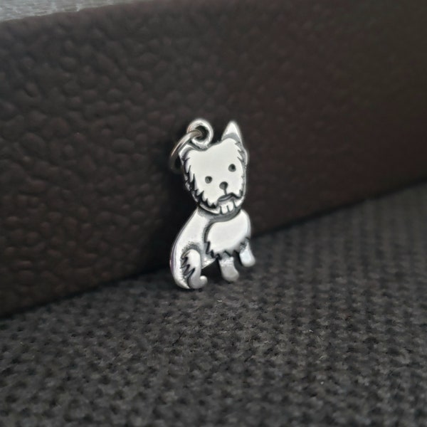sterling silver Yorkie dog charm, engravable animal jewelry supply, pet lover owner, puppy pendant, childrens jewelry