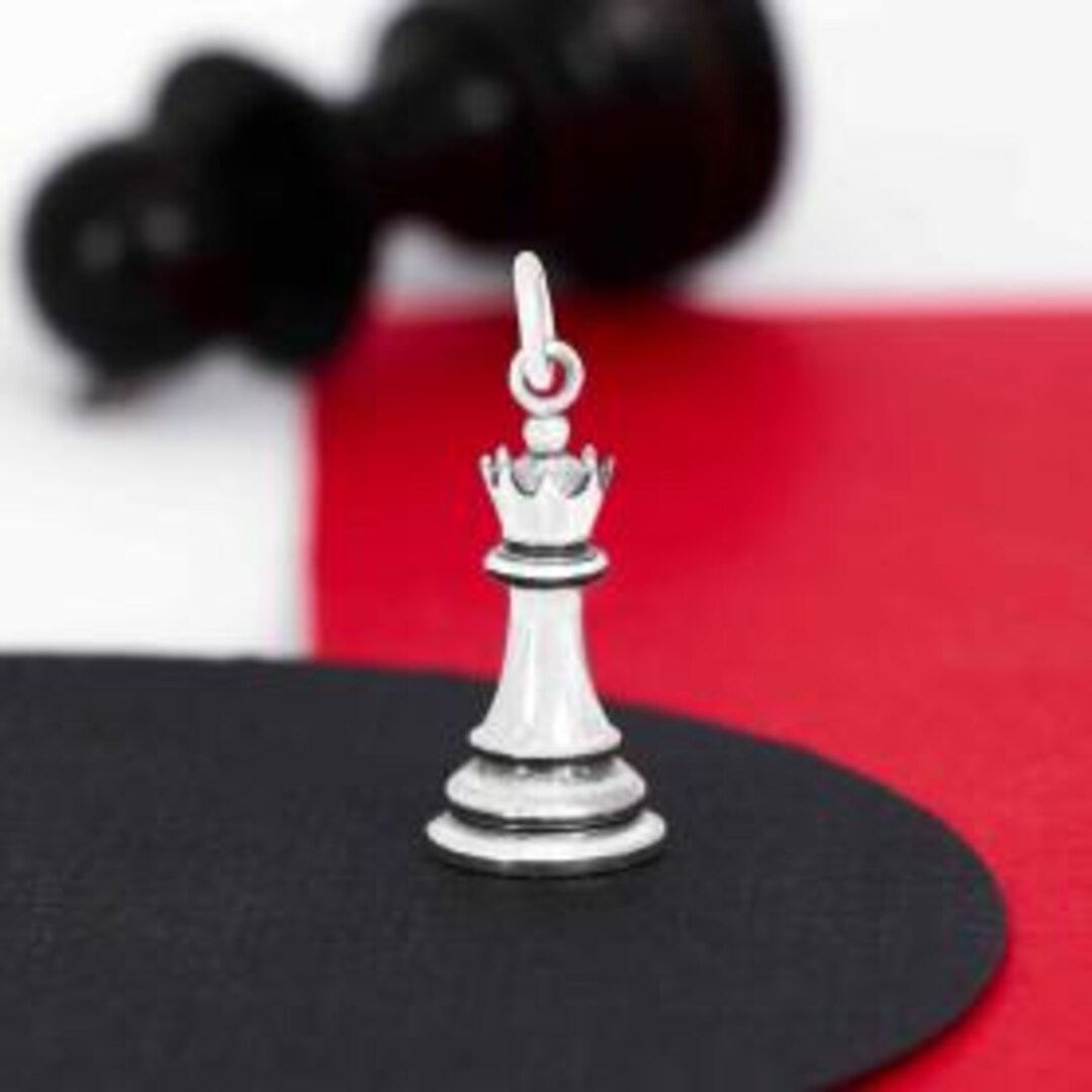 Sterling Silver Queen Piece Charm Playing Chess Charm Chess Player