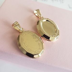 Gold filled oval Locket Pendant picture photo family jewelry charm art deco locket frame charm keepsake gift image 1
