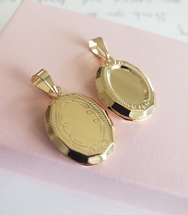 Gold filled oval Locket Pendant picture photo family jewelry charm art deco locket frame charm keepsake gift image 1