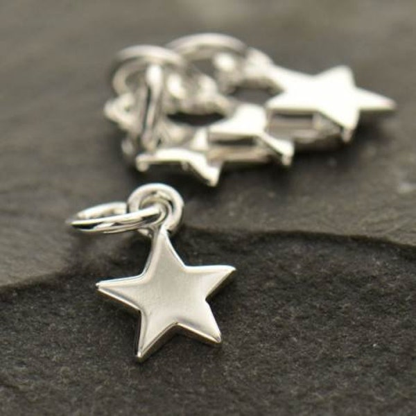 teeny tiny flat star charm, sterling silver yellow gold rose gold star dangle, great add on to necklace or bracelet celestial jewelry