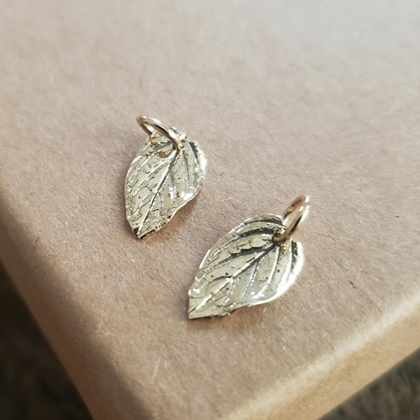 Golden bronze Small Mint Leaf Jewelry Charm