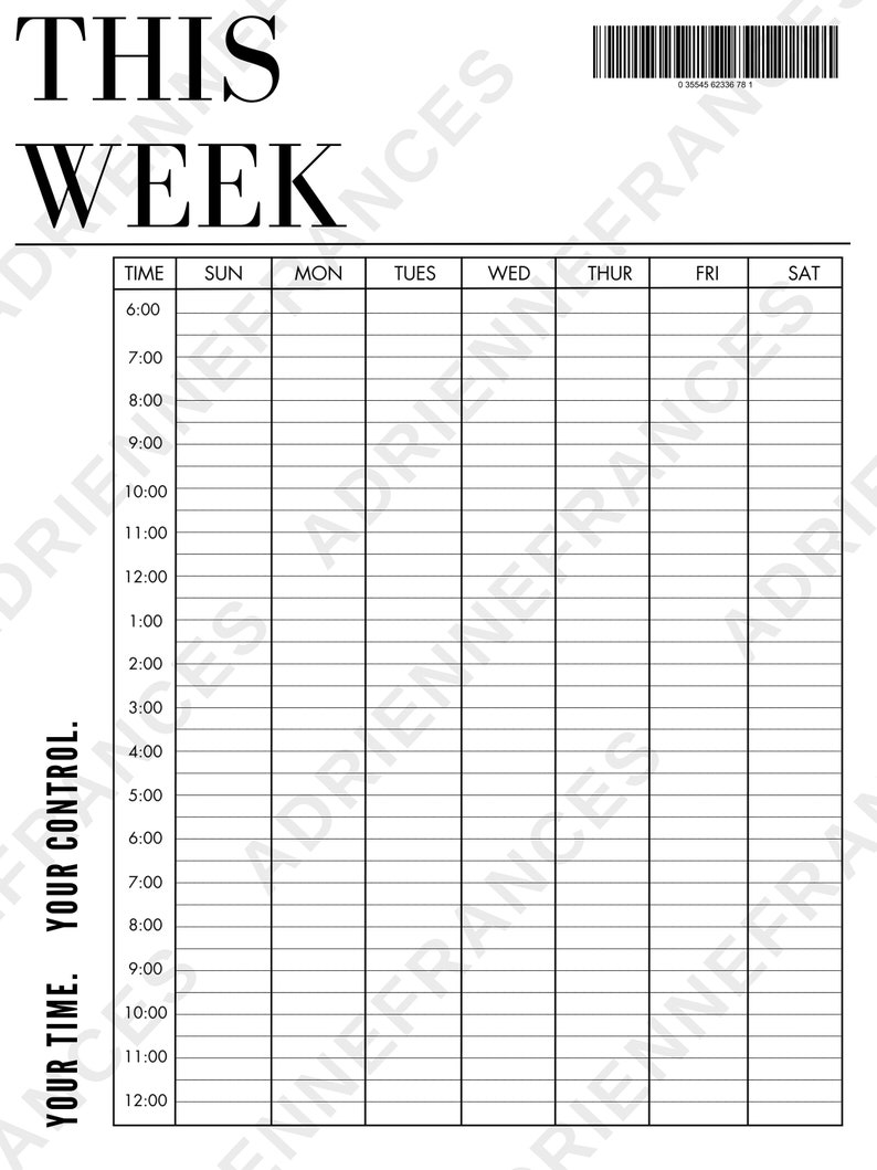 Weekly Time Block Template - Etsy