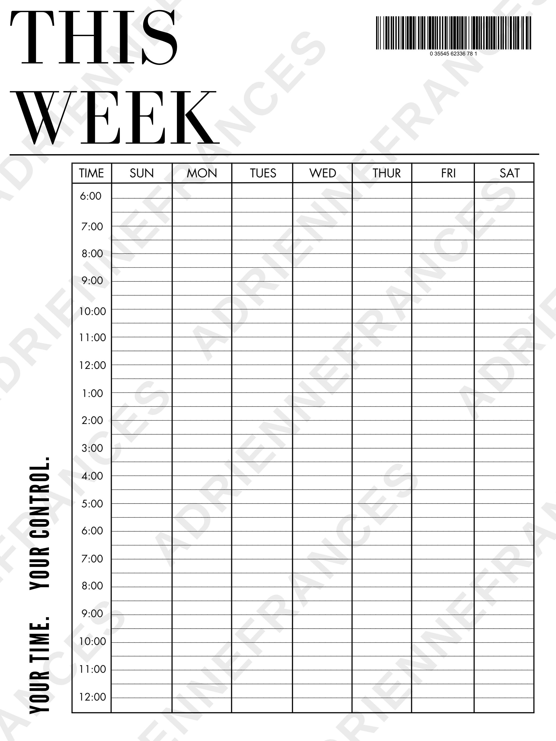 Weekly Time Block Template Etsy