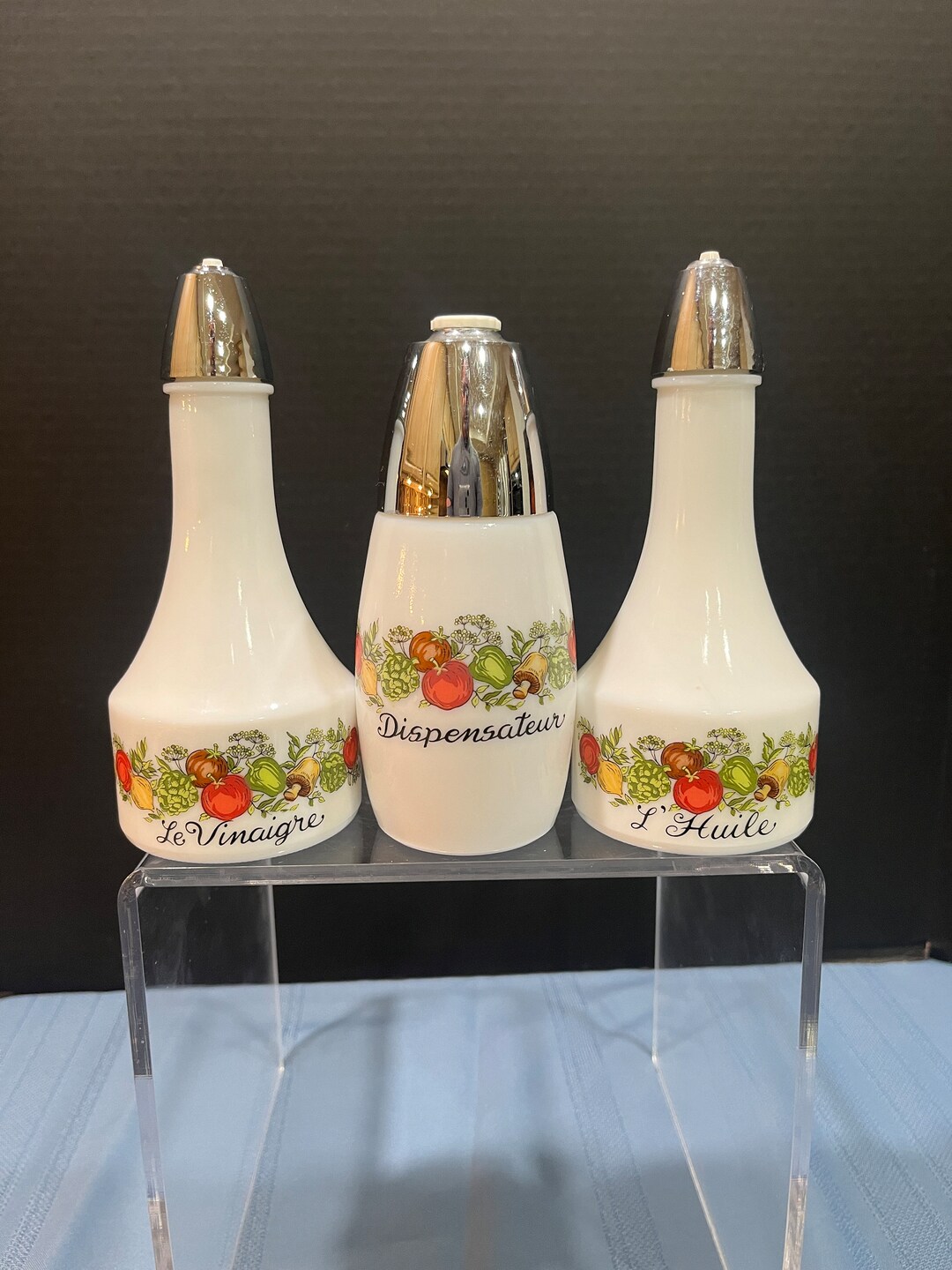 Vintage Gemco 3 Piece Spice of Life Oil Vinegar Cruets and Parmesan