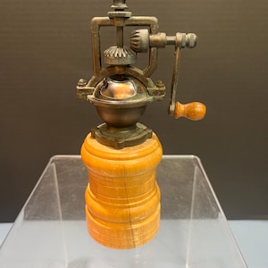 Vintage Copper and Metal Hand Crank Pepper Mill or Grinder - Wood Base and Knob - Herb and Spice Mill