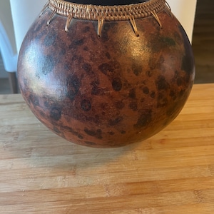 Vintage African Inspired Clay Pot w/ Woven Rim