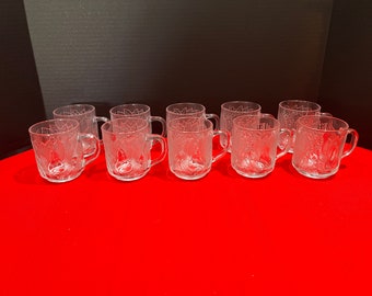 Vintage KIG Indonesia Glass Fruit Embossed Mugs - Set of 10