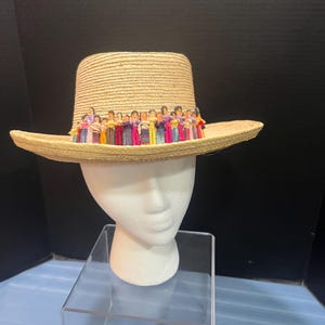 Vintage Guatemala Straw Hat W/ Worry Dolls- Guatemalan Worry 