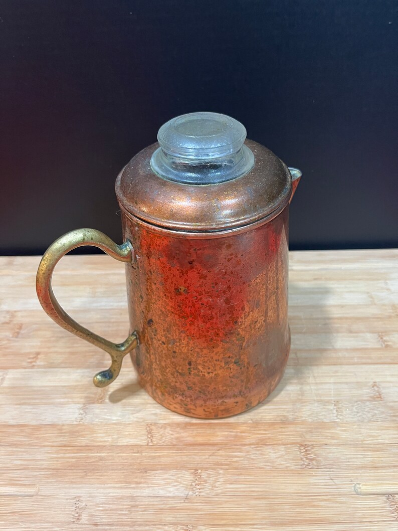 Vintage Copper Coffee Pot W/ Brass Handle and Glass Perk Top Etsy