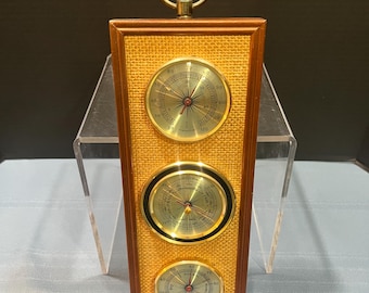 Vintage Jason-Empire Weather Station Working Weather Station - Thermometer - Hygrometer - Barometer - Grasscloth Background Panel