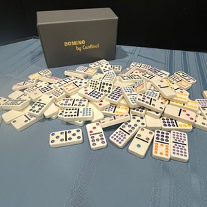 Vintage Domino Set by Cardinal Double-Nines Colored Tile 91 Piece Set - Gray Vinyl Snap Case