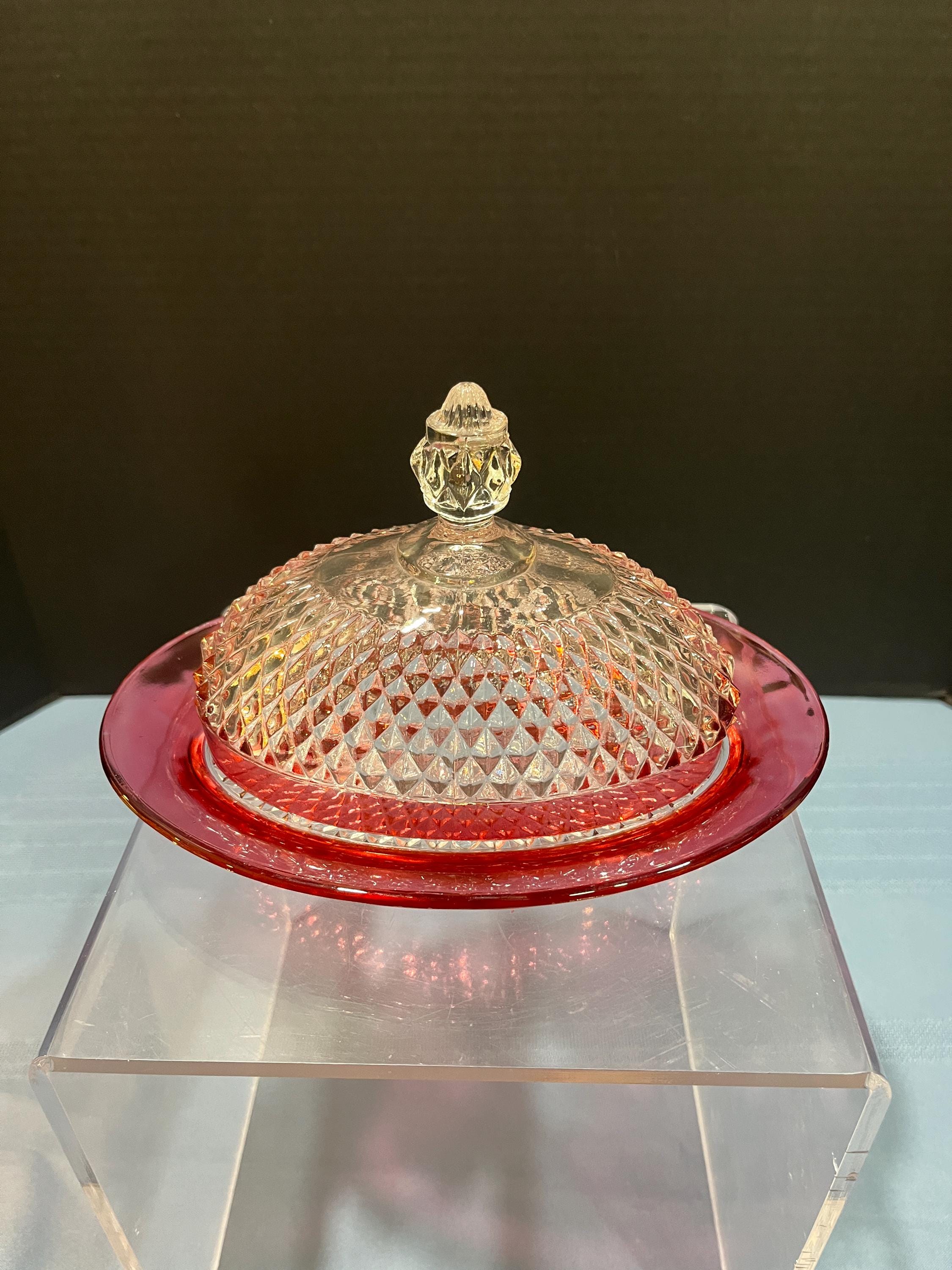 pen　INDIANA GLASS バター　ディッシュ　ケース Vintage Indiana Glass Red Ruby Flash Large Lidded Butter Dish
