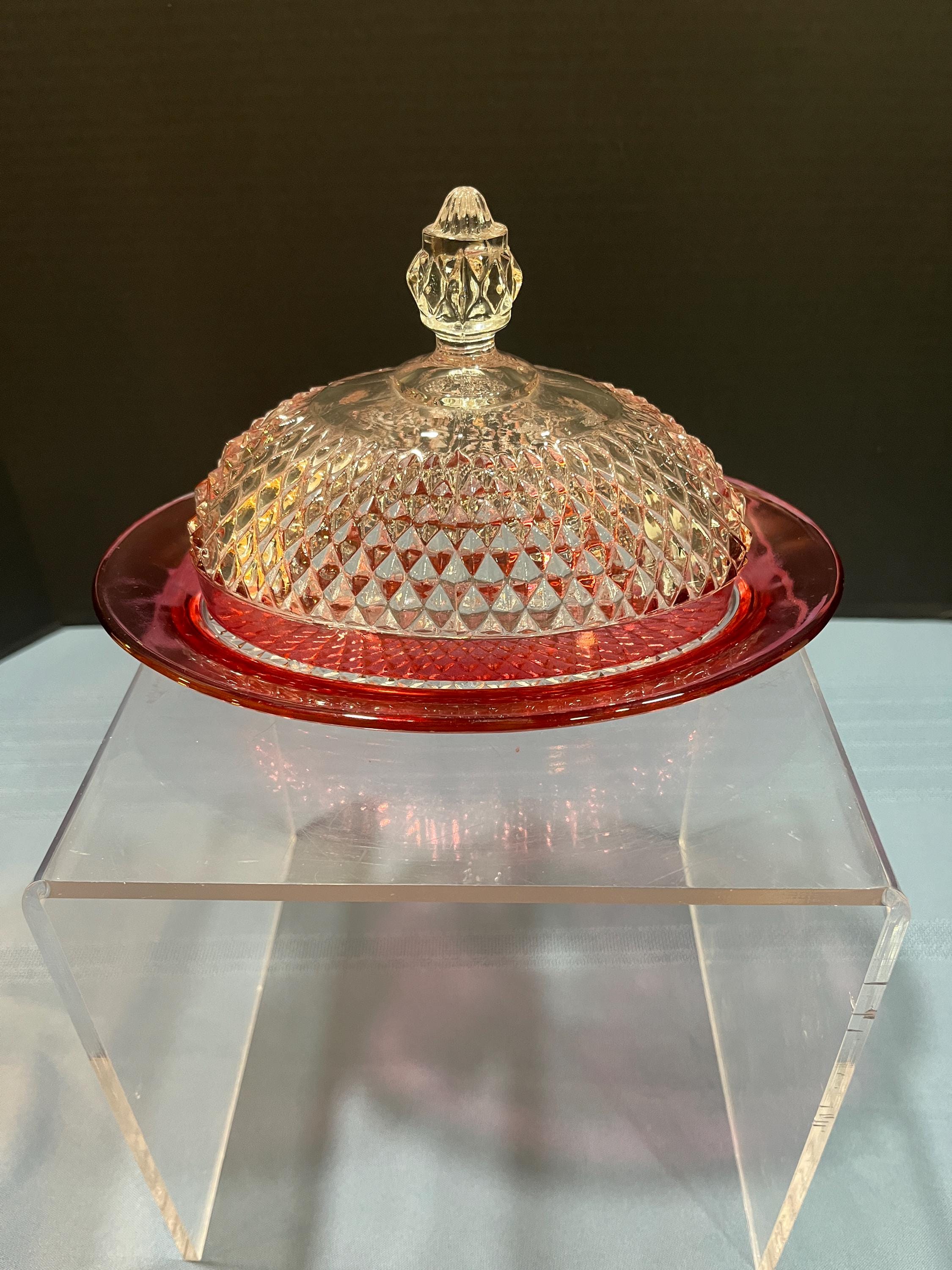 pen　INDIANA GLASS バター　ディッシュ　ケース Vintage Indiana Glass Red Ruby Flash Large Lidded Butter Dish