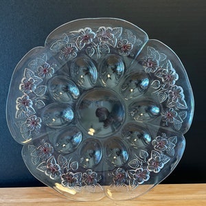 Vintage Mikasa Walther Egg Plate/Platter  - Crystal with Red Flowers