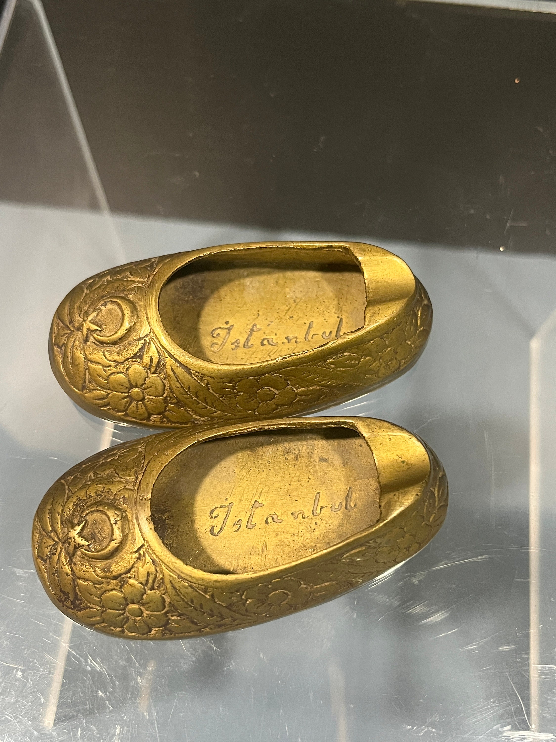 Vintage Solid Brass Turkish/istanbul Slipper Shoe Ashtray Set - Etsy